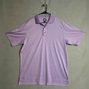 Footjoy Mens Purple Striped Performance Golf Polo Embroidered Sleeve Size Large